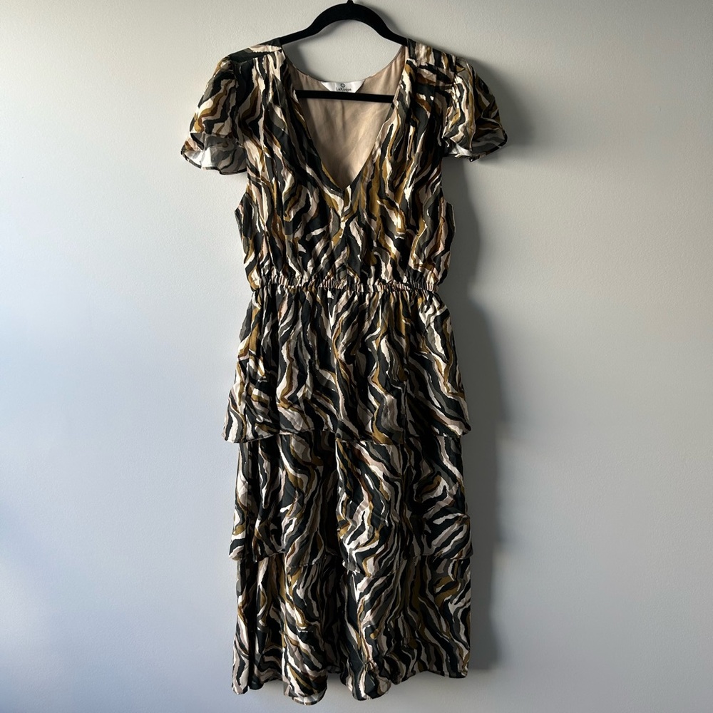 La Roque brown printed ruffle maxi dress